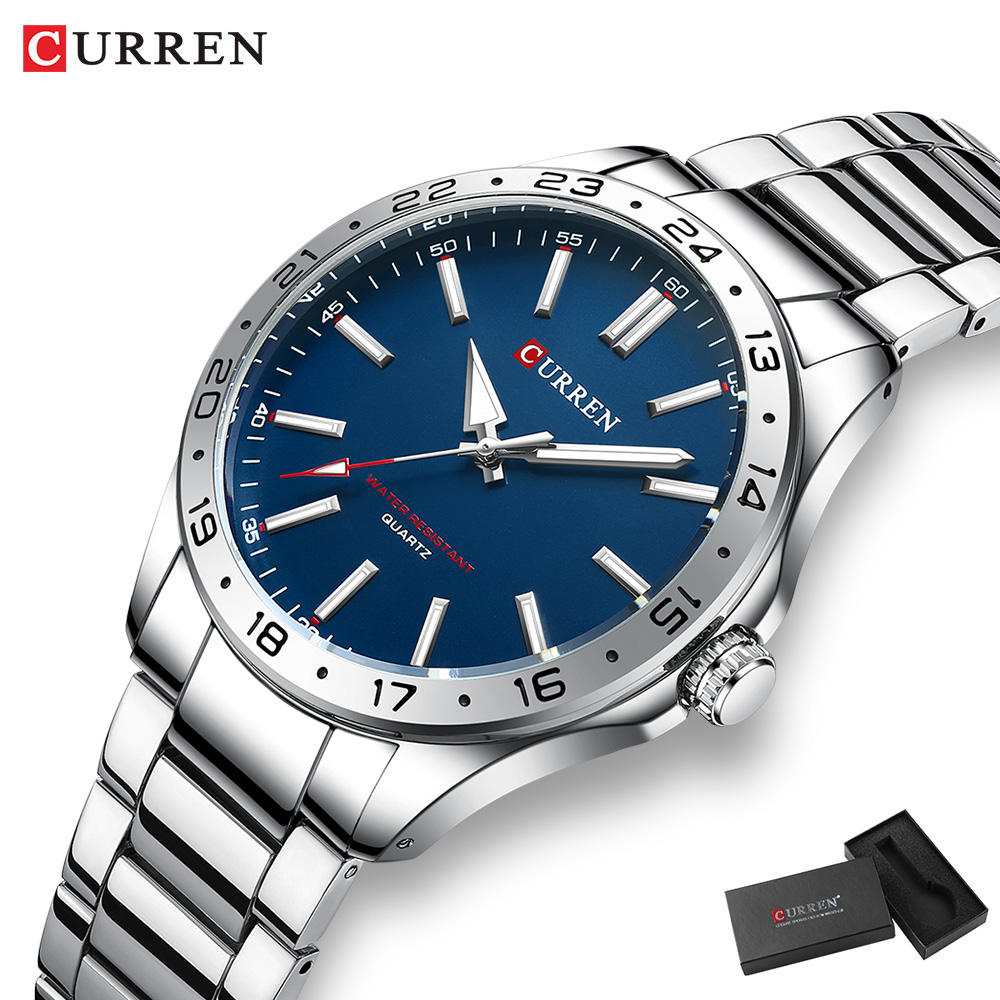 Curren 男士手錶原創品牌夜光指針新款時尚休閒不銹鋼石英防水手錶 8452