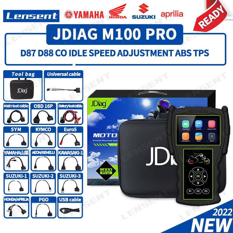 Lensent JDiag M100 Pro Moto掃描儀D87 D88 CO怠速調節ABS測試TPS診斷電噴摩托車測