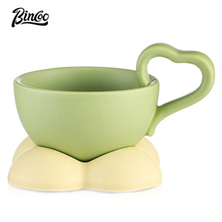 BINCOO 咖啡杯碟套裝 可愛撞色小眾馬克杯 精致陶瓷下午茶喝拿鐵杯子 160ML