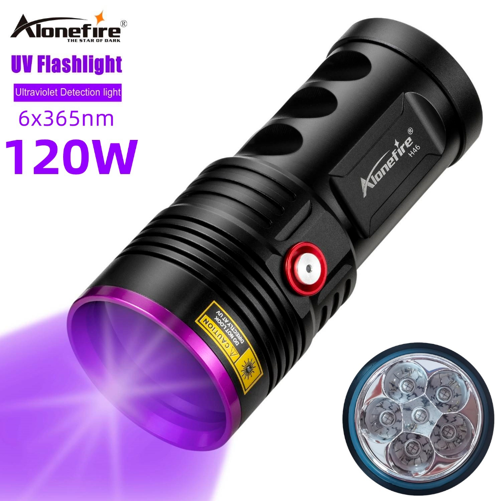 Alonefire H46 365NM 120W大功率紫外線手電筒黑光寵物尿液檢測儀熒光劑檢測