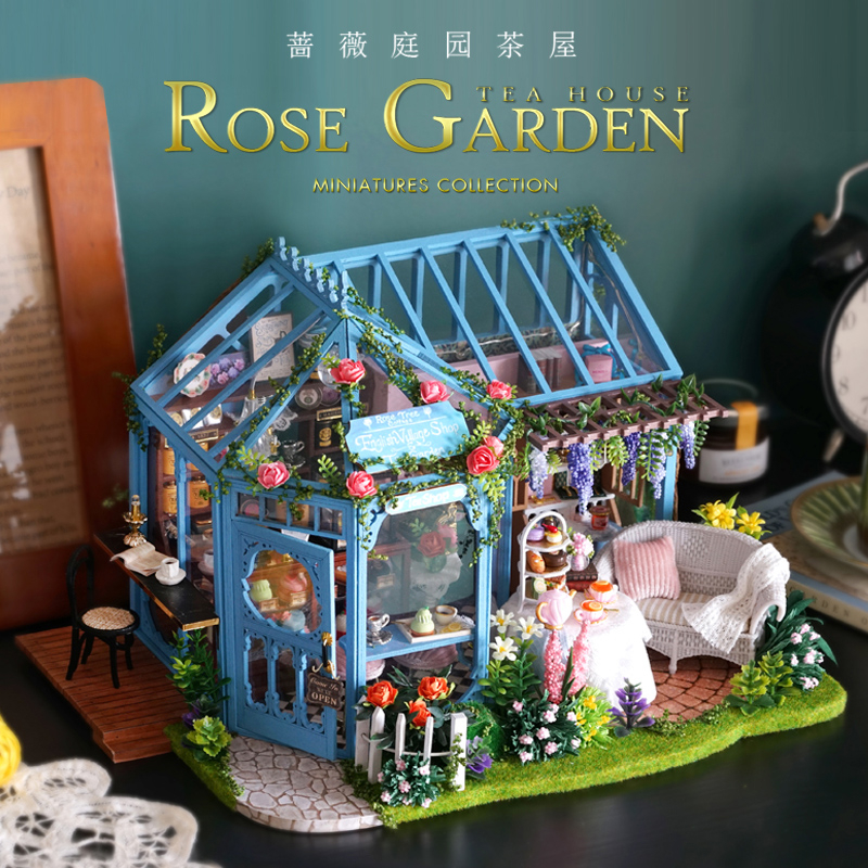 CUTEBEE 薔薇庭園茶屋 DIY袖珍屋娃娃屋 帶防塵罩音樂盒 DIY小屋迷你屋 生日禮物