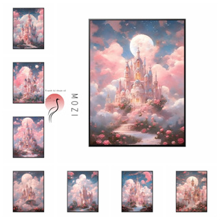 MOZI ✨粉紅夢幻城堡diy數字油畫diy手工畫填色畫填充畫治癒簡約減壓油彩畫裝飾畫