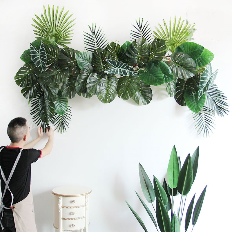 森系綠葉龜背葉壁掛植物垂吊仿真植物攝影拍照背景牆店鋪櫥窗裝飾婚禮裝飾假植物造景