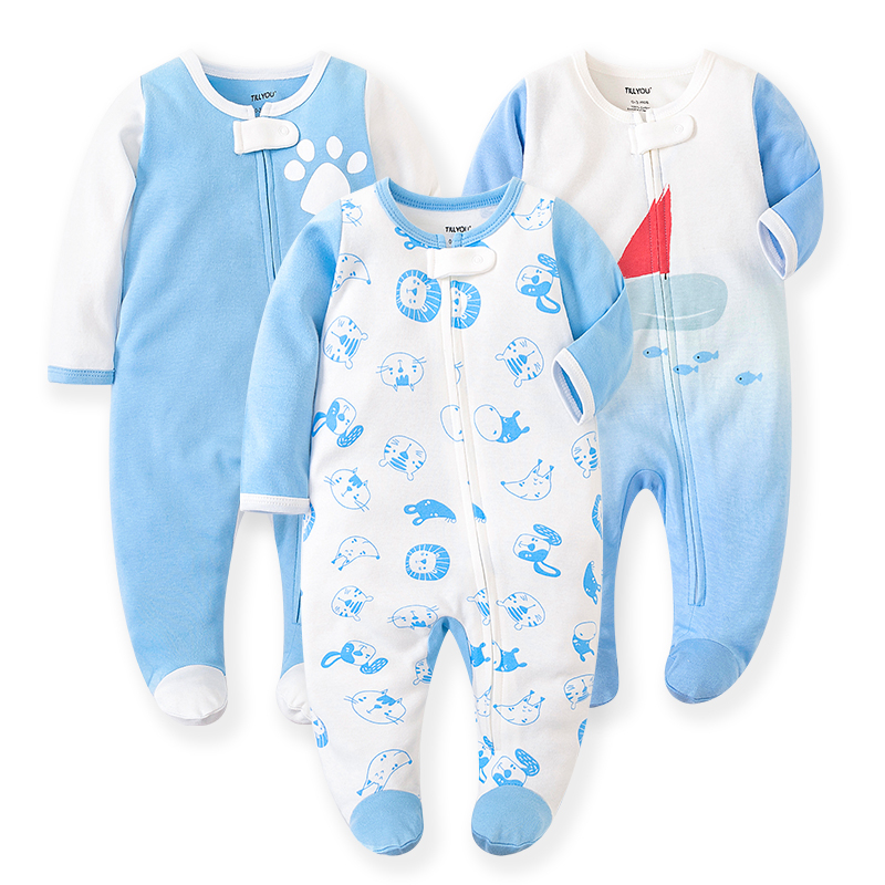 新生男嬰衣服拉鍊連身衣長袖連身衣嬰兒裝