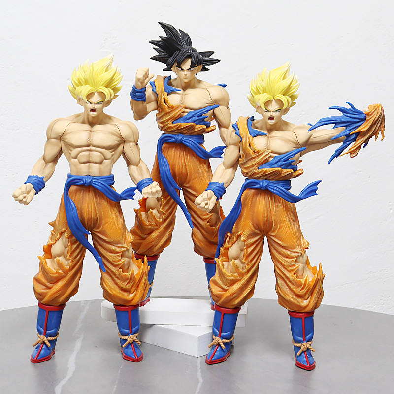 34cm 日本動漫七龍珠 孫悟空 Son Goku 卡卡羅特 龍拳爆發 戰損版 超級賽亞人公仔人偶模型玩具手辦擺件禮物