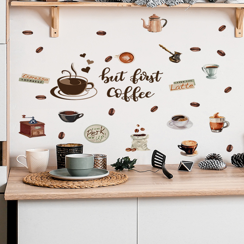 五象設計 創意咖啡組合牆貼 廚房餐廳裝飾貼紙 咖啡廳背景牆面佈置裝飾牆貼畫自粘