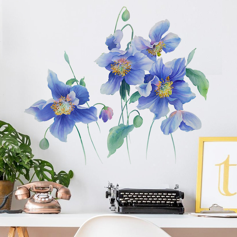 五象設計 藍色水彩花朵牆貼 臥室客廳牆貼 櫥櫃冰箱家居牆面裝飾品牆貼紙