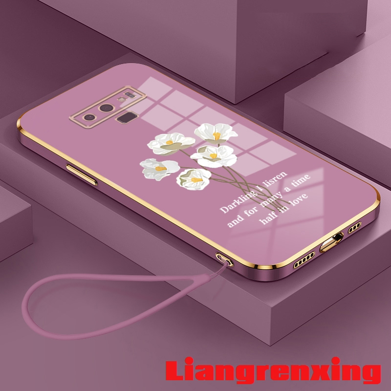 外殼 SAMSUNG note 9 手機殼軟殼電鍍矽膠防震保護套光滑保護套新設計花朵情侶愛 DDBH01