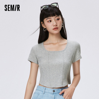 Semir 女士短袖T恤短款緊身毛衣性感2023夏季新款純色魚骨上衣