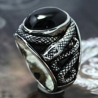 歐美復古潮男霸氣鑲嵌黑色寶石戒指 男士個性指環批發