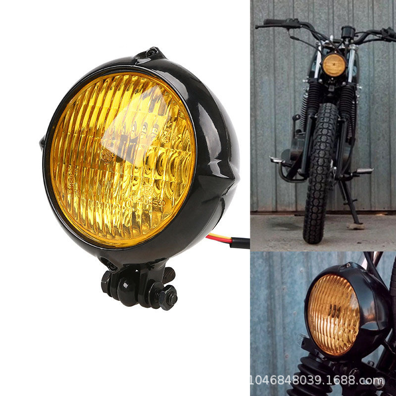 摩托車配件3.5寸摩托車改裝復古大燈電動車酷黑大燈大燈