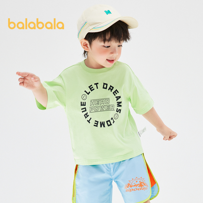 balabala 男童t恤短袖2023新款夏裝中大童純棉印花親子