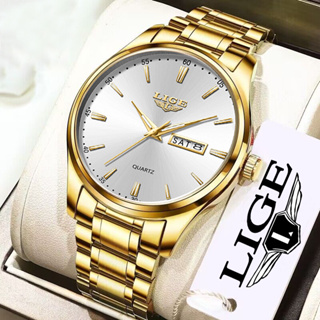 LIGE 原裝豪華男士手錶帶不銹鋼時尚運動計時石英手錶男士帶盒