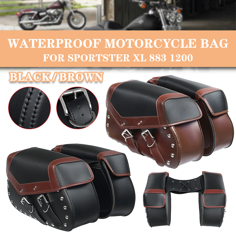 HONDA KAWASAKI 1 對摩托車馬鞍包戶外防水皮革側工具行李包馬鞍包袋黑色/棕色適用於本田適用於 Harley