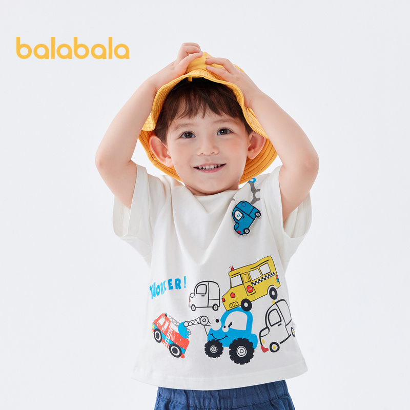 balabala  嬰兒T恤男童短袖2023新款兒童夏裝兒童可愛舒適純棉上衣