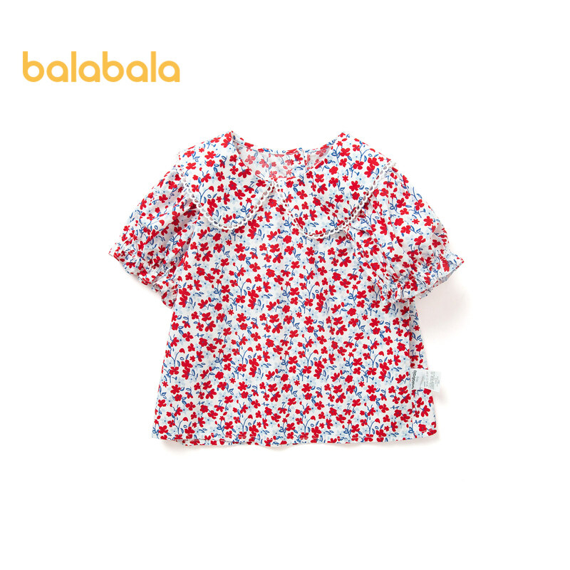 balabala 女童兒童襯衫夏季短袖時尚兒童上衣碎花甜美