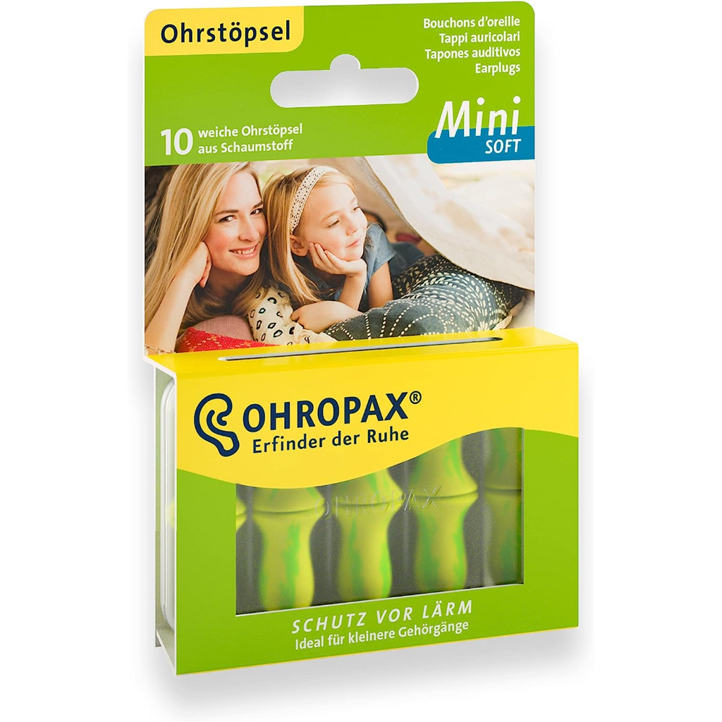 (德國製造)OHROPAX 迷你軟耳塞,原子形入耳塞,適用於小耳道和兒童,由泡沫製成,用於放鬆、睡眠和聽音樂
