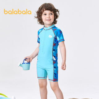 balabala 兒童泳衣套裝男孩女孩泳褲幼兒連體泳帽撞色時尚