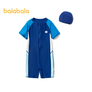 balabala 兒童泳衣套裝男童泳衣夏季蹣跚學步兒童撞色連體泳衣