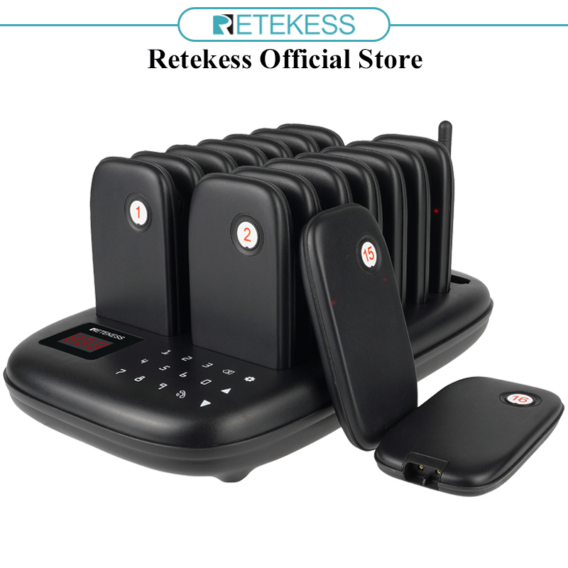 Retekess TD175 餐廳尋呼系統,餐廳尋呼機,7 種呼叫模式,500M 長距離,即插即用,餐廳用 16 個蜂鳴