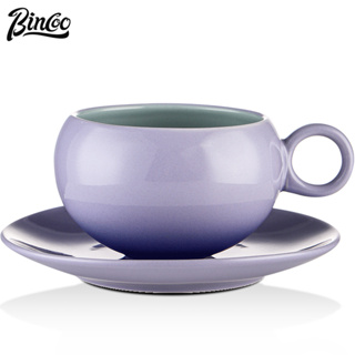 BINCOO 高顏值咖啡杯子 高檔精致女陶瓷咖啡杯套裝 馬克龍拿鐵拉花杯 適宜家用 辦公 250ML