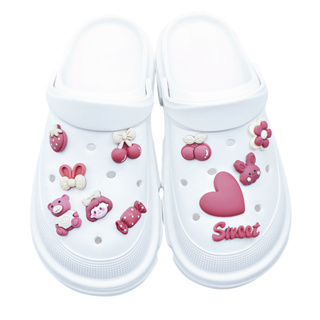 11件套卡通酒紅色草莓熊女孩系列鞋扣 洞洞鞋鈕扣鞋裝飾套裝 Crocs Charm 兒童鞋面鞋花裝飾配件