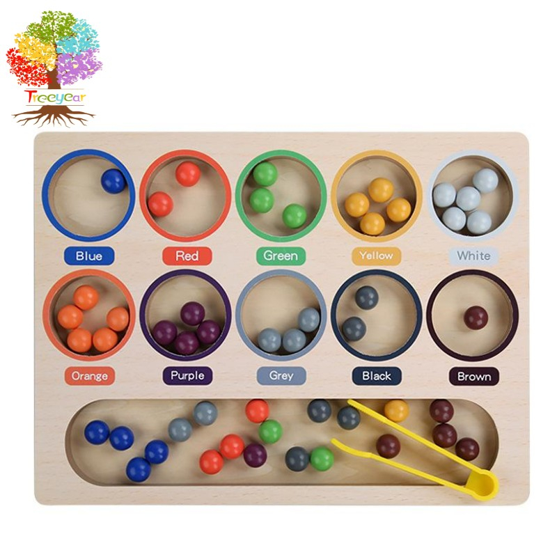 【樹年】蒙氏早教蒙特梭利教具夾珠子木質玩具幼兒童寶寶顏色認知分類訓練
