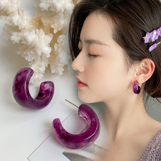 新款潮暈染紫色C形耳環韓國氣質簡約葡萄紫少女耳環