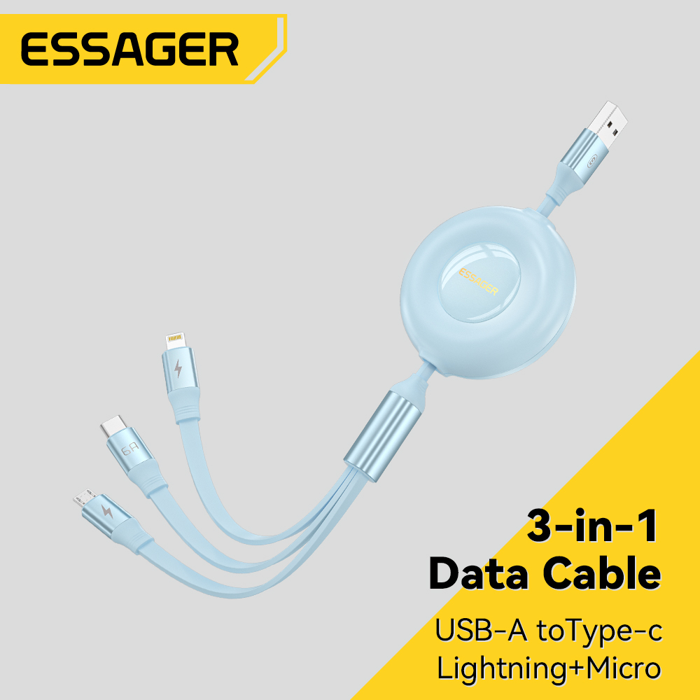Essager 3A/6A Type C Micro IP 3 合 1 Fasr 充電線適用於華為 IP Usb C 伸