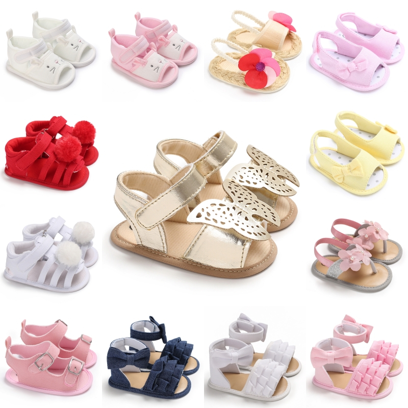 女嬰蝴蝶結鉤環涼鞋,輕便防滑舒適嬰兒床鞋,夏季