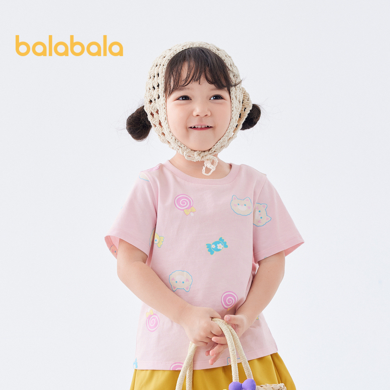 巴拉巴拉女童兒童t恤2024夏季新款短袖襯衫寶寶兒童時尚潮流休閒上衣