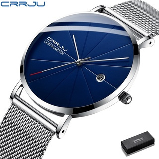 Crrju 原裝正品超薄工藝簡約休閒風格石英不銹鋼防水男士手錶 2216