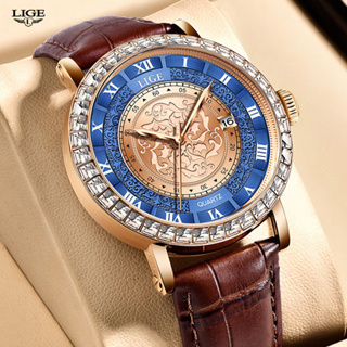 LIGE原裝男士手錶鋼防水商務運動自動日期時鐘皮革錶帶石英手錶
