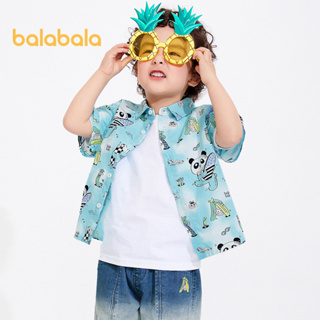 balabala 嬰兒短袖襯衫兒童服裝男孩上衣夏季全印花棉質襯衫
