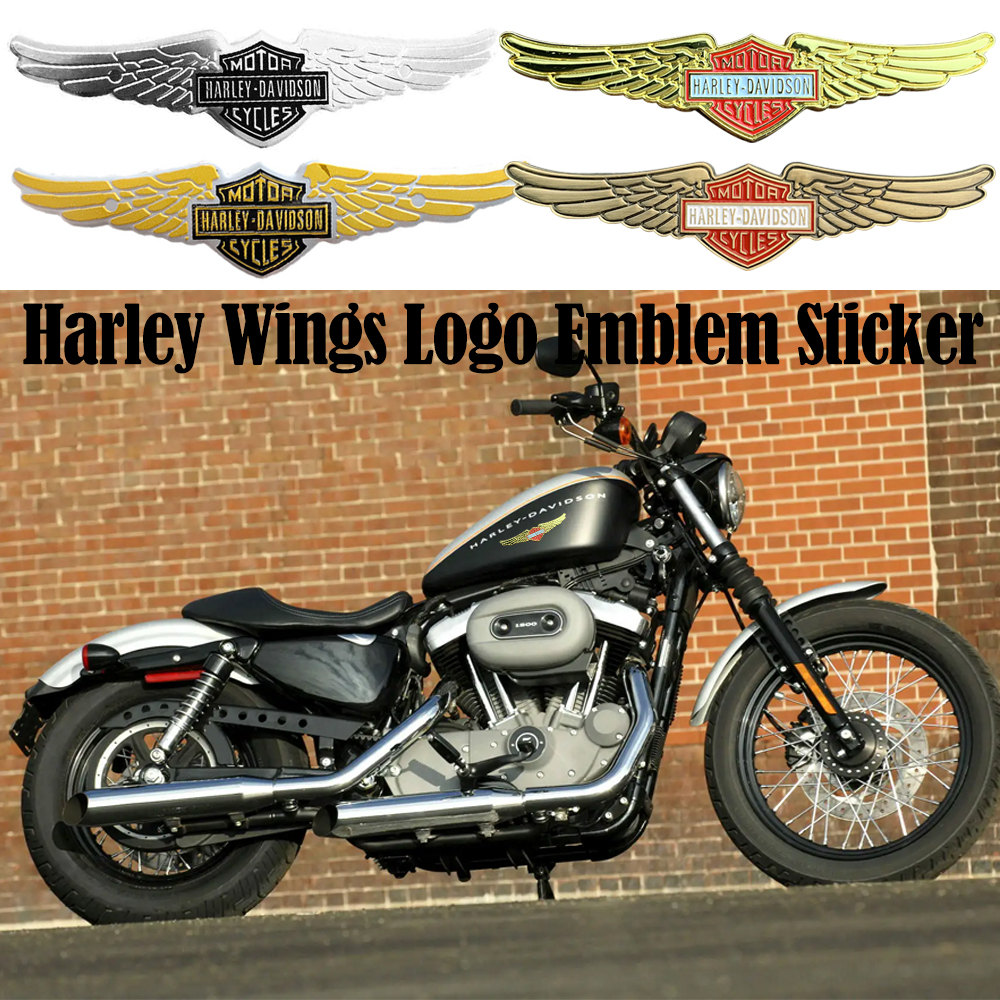 HARLEY DAVIDSON 哈雷戴維森 Wings 鋁製徽章貼紙金色銀色復古風格摩托車貼紙哈雷標誌