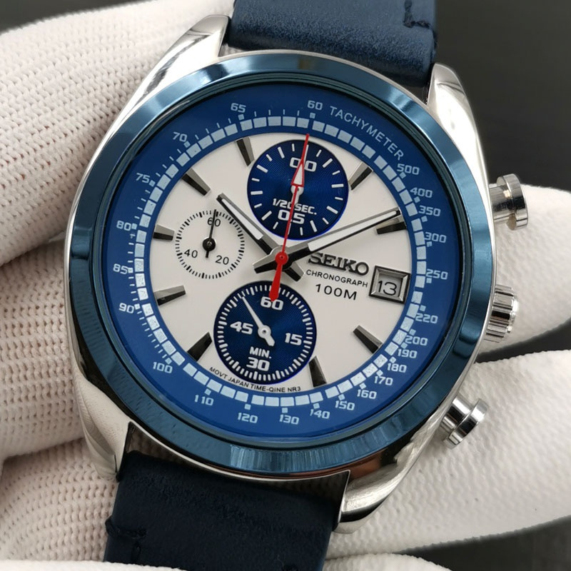 【現貨出貨】SEIKO 5 精工男士手錶 1950 防水日曆手錶石英手錶 六針多功能計時碼錶 皮革錶帶 節日禮物手錶