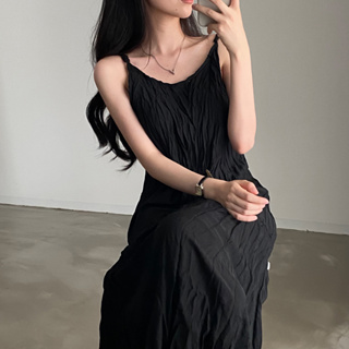 mistletoe 韓國ins 夏季 吊帶雪紡洋裝 褶皺背心裙 長版洋裝