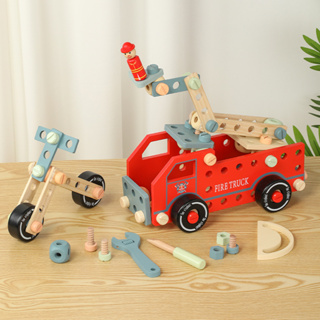 【櫟趣玩具屋】兒童創意擰螺絲玩具 木製百變DIY螺母組合 益智力拼拆裝工具車