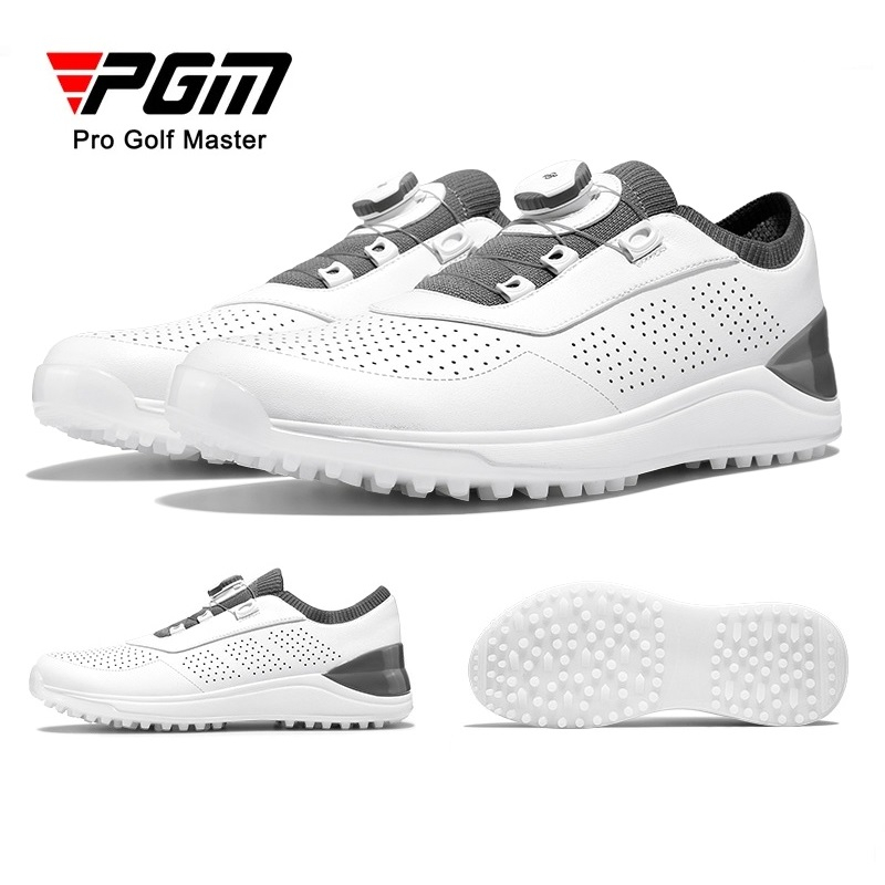 Pgm 高爾夫白色透氣休閒運動男鞋帶防水防滑旋鈕鞋帶設計 XZ264