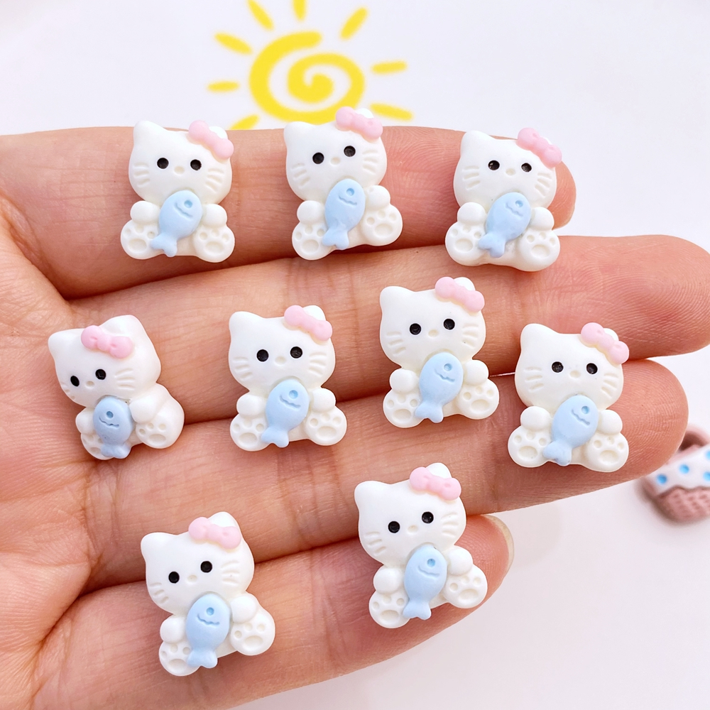 20 件三麗鷗系列卡通指甲 Hello Kitty 貓 3D 樹脂指甲藝術 DIY 手工髮夾手機殼裝飾品