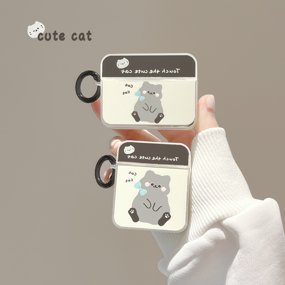 ins鏡面卡通小貓咪 適用於Airpods pro 2代保護套 airpods 3代 1/2代 無線耳機防摔殼 附掛環
