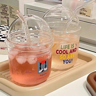 硼矽玻璃波波杯透明大容量可愛果汁奶茶吸管杯