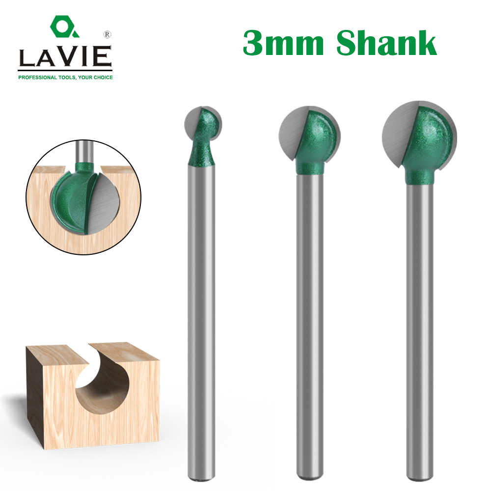 Lavie 3mm 柄球頭圓形雕刻鑽頭路由器鑽頭用於木槽 CNC 銑刀半徑芯碳化鎢