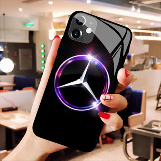 有貨#創意夜光紋鋼化玻璃奔馳手機殼適用於iphone 11 14 13 12 Pro Max Mini X Xs Xr保