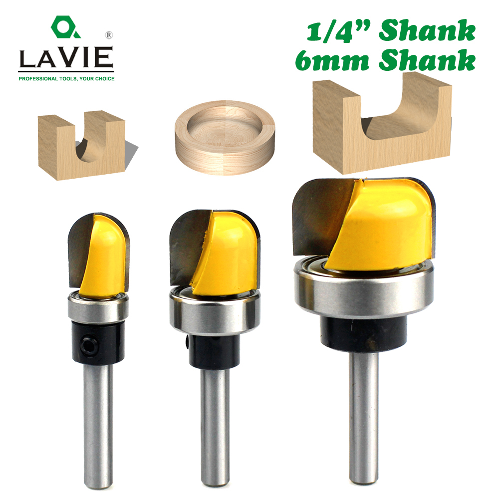 Lavie 3 件套 6mm 1/4" 柄 1/2" 3/4" 1-1/8" 直徑碗和托盤模板銑刀木材切割工具木工路由器