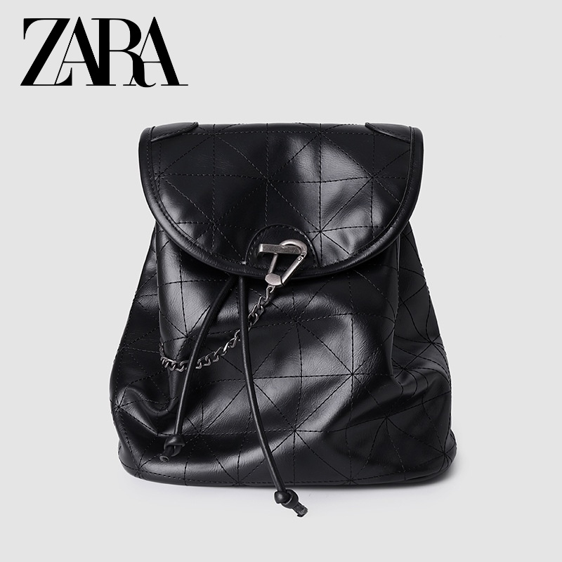 Zara包包 時尚抽繩雙肩包 超軟皮單肩包 大容量後背包 大學生包 休閒雙肩包 旅行包