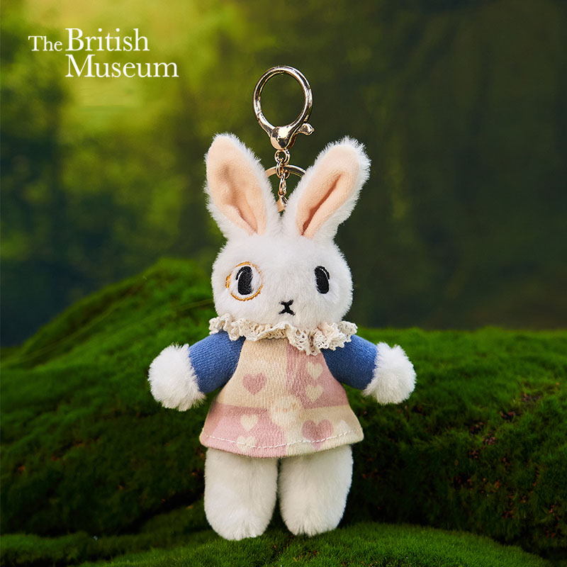 大英博物館愛麗絲漫遊奇境系列懷錶兔毛絨玩偶鑰匙圈鑰匙扣掛~Oz