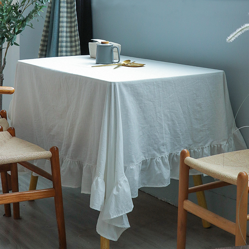 [關注領折扣券] JoyMart 北歐風棉質桌布 荷葉邊桌布 素色桌布 圓餐桌布 茶几布 餐桌布 檯布 多尺寸 家居裝飾