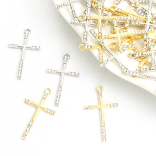 10個裝y2k水晶水鑽細長十字架吊飾 情侶DIY項鍊耳環吊墜 自製簡約個性首飾配件