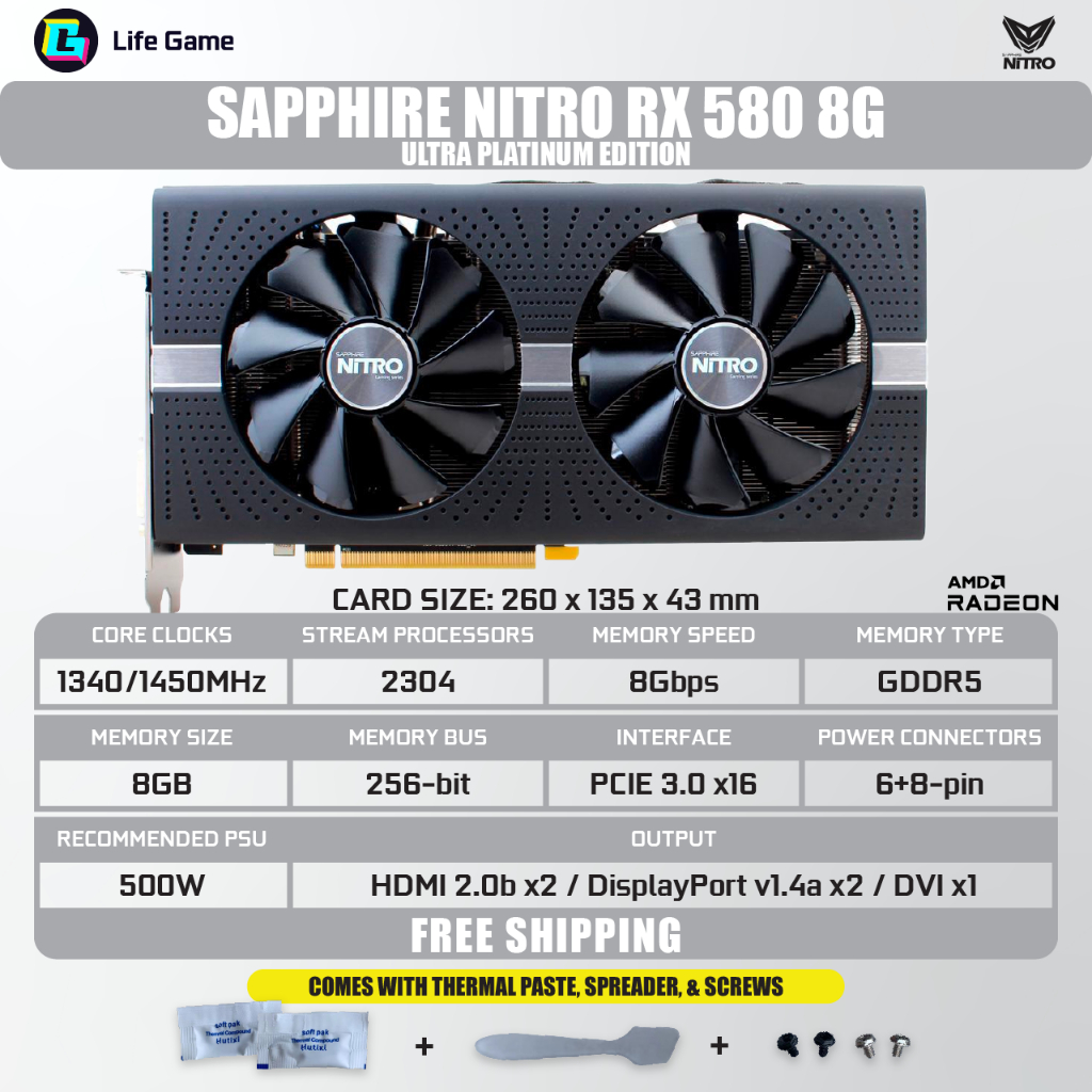 二手藍寶石 RX 580 2304sp 超鉑金 Nitro 8G 8GB D5 有 led DUAL FAN AMD 顯